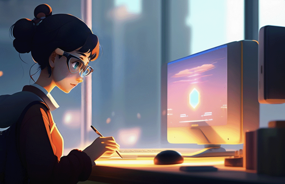 Girl working on computer